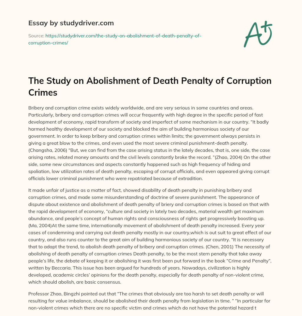 The Study on Abolishment of Death Penalty of Corruption Crimes essay