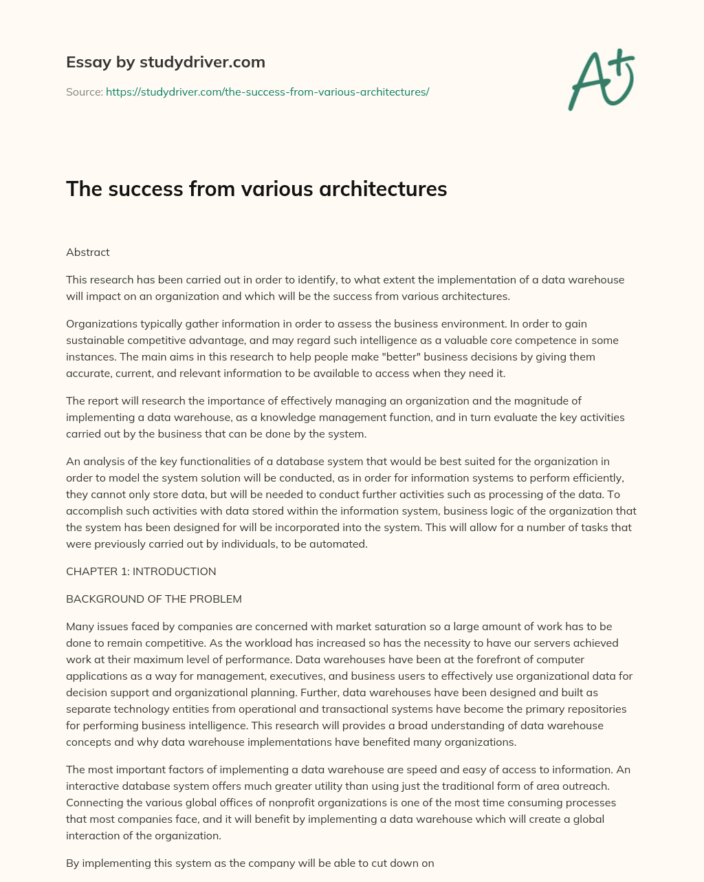 The Success from Various Architectures essay