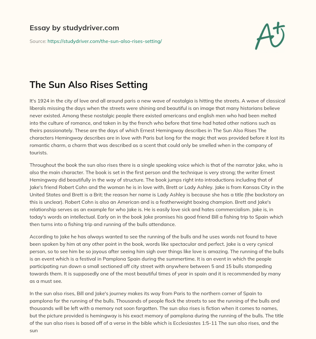 The Sun Also Rises Setting essay