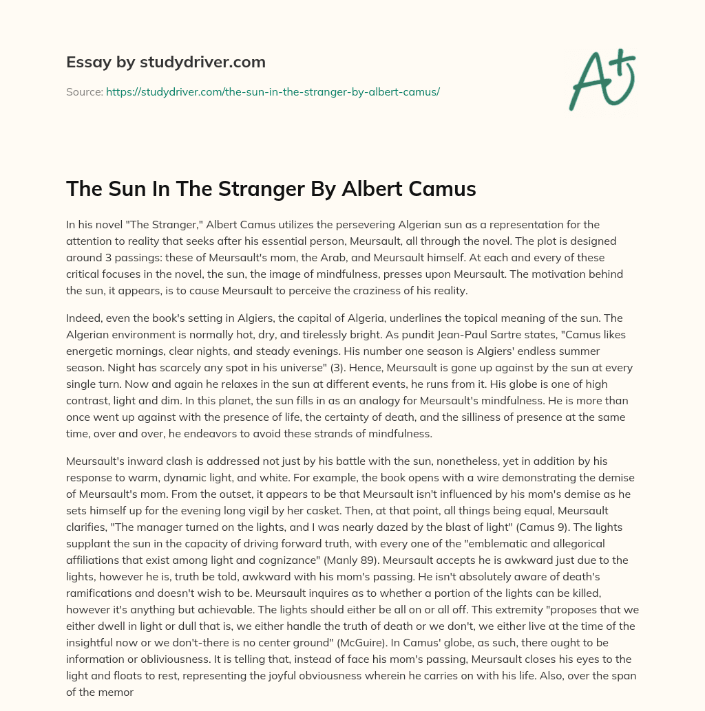 The Sun in the Stranger by Albert Camus essay