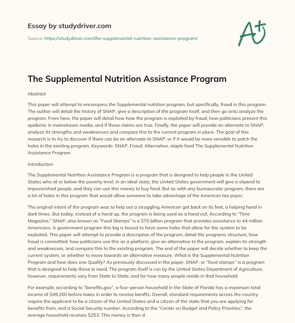 The Supplemental Nutrition Assistance Program essay