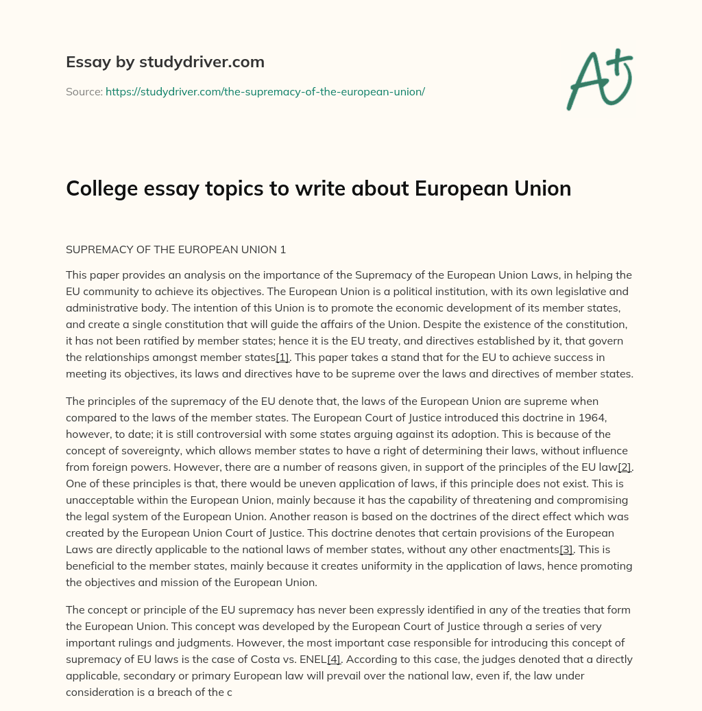 College Essay Topics to Write about European Union essay