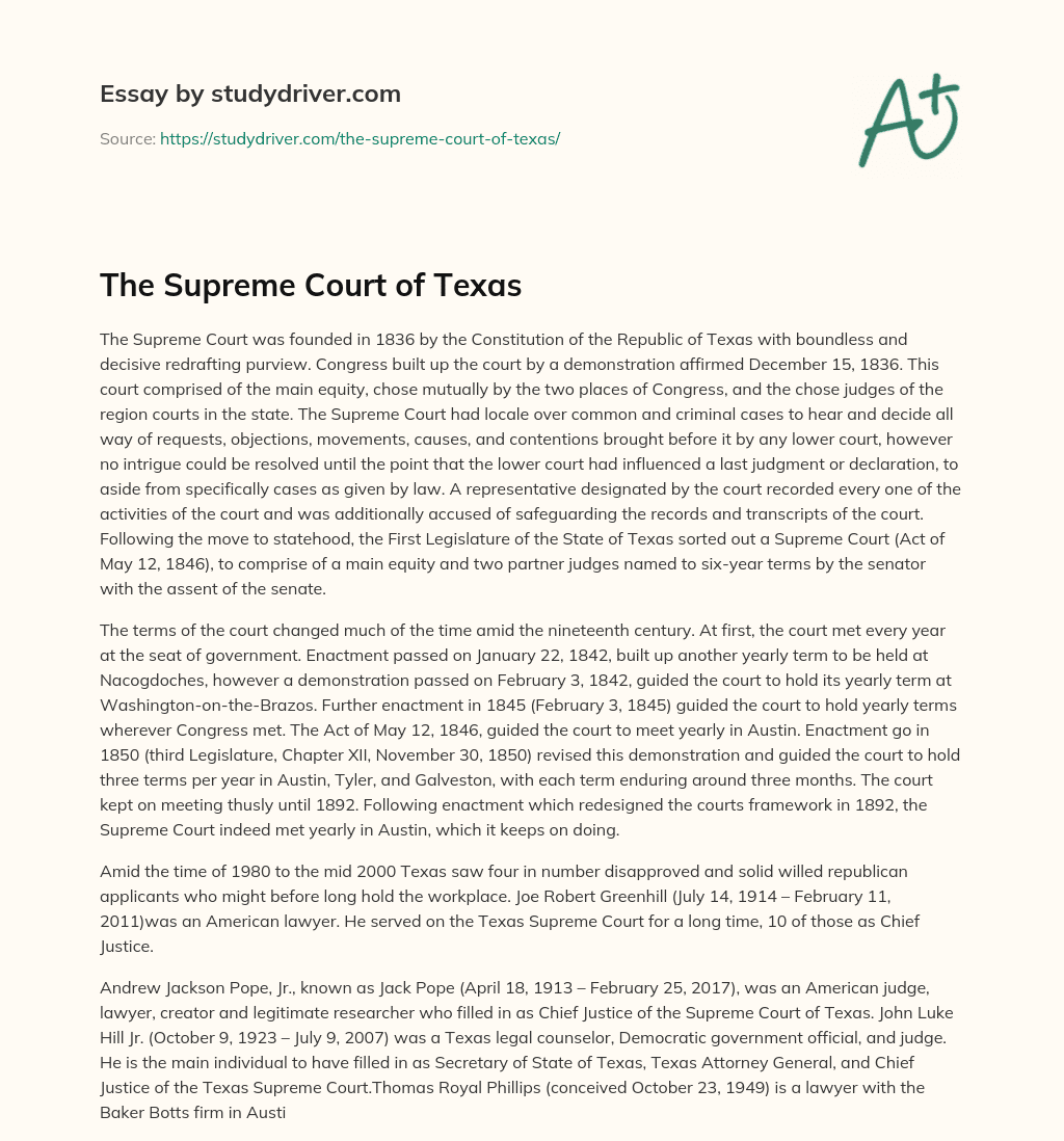 The Supreme Court of Texas essay