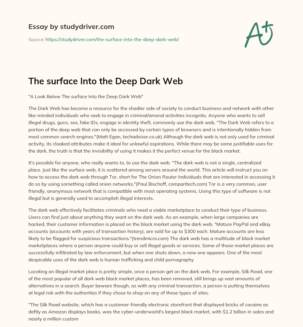 The Surface into the Deep Dark Web essay