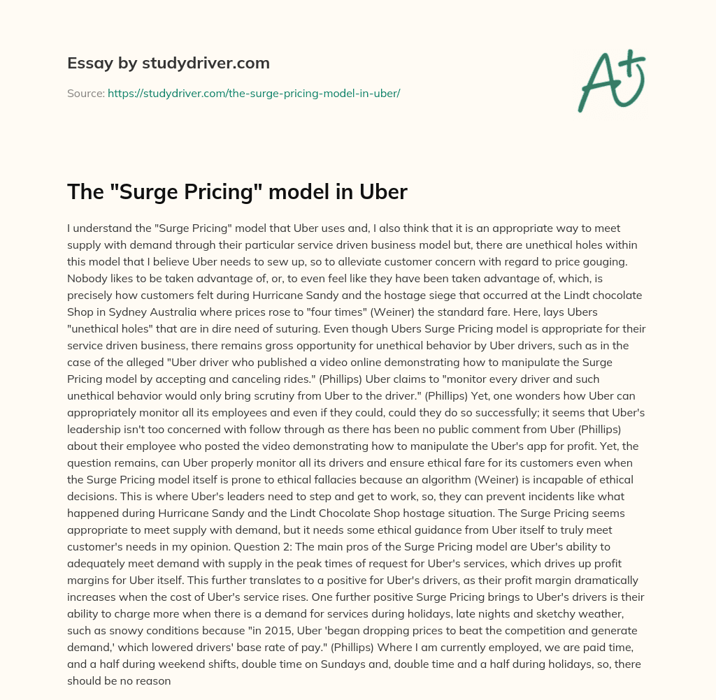 The “Surge Pricing” Model in Uber essay