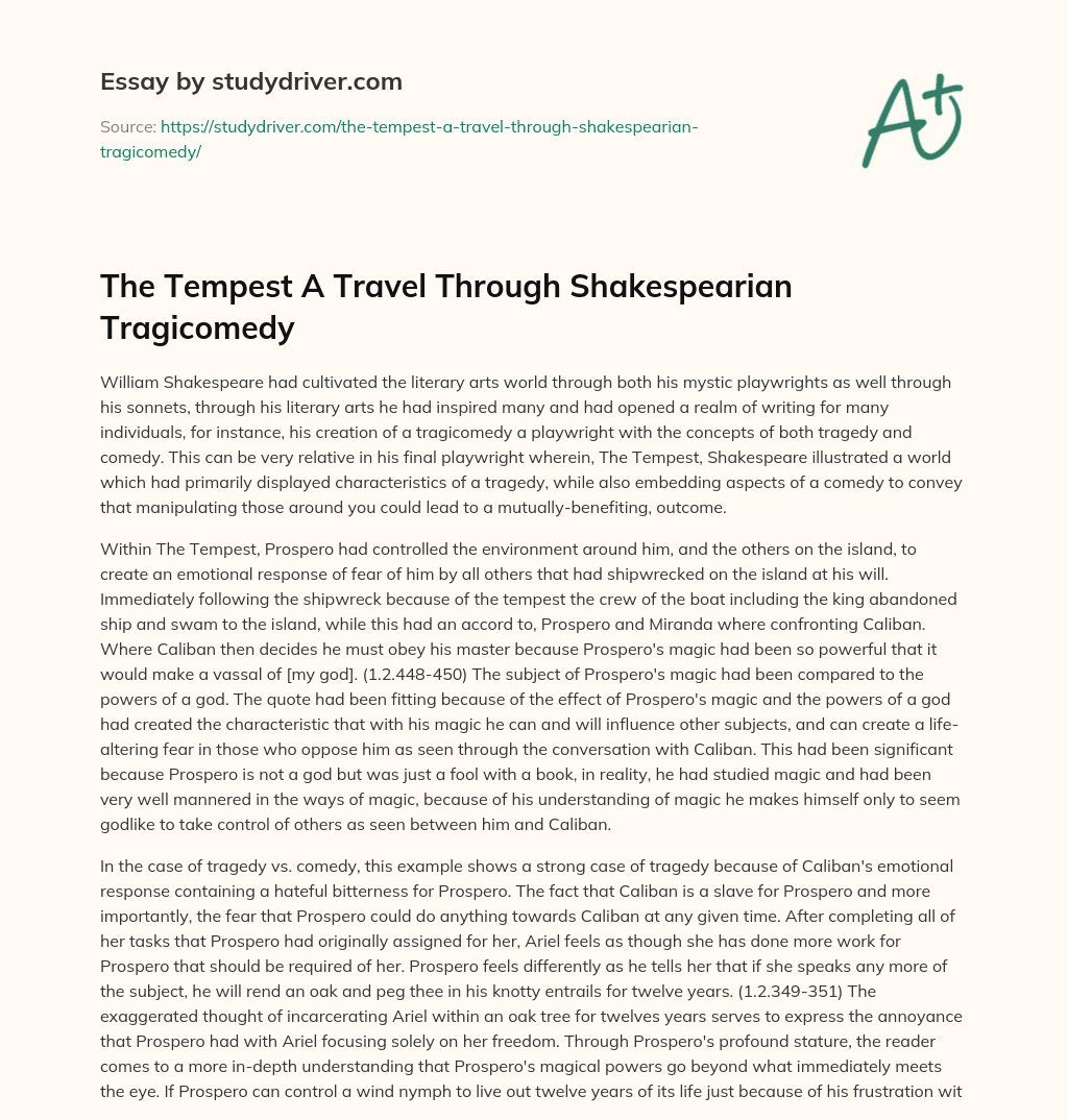 The Tempest a Travel through Shakespearian Tragicomedy essay