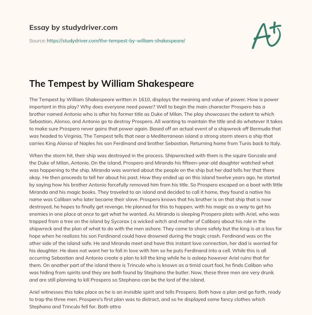 The Tempest by William Shakespeare essay