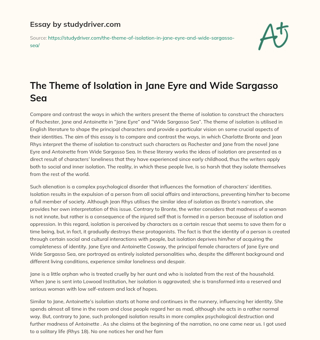 The Theme of Isolation in Jane Eyre and Wide Sargasso Sea essay