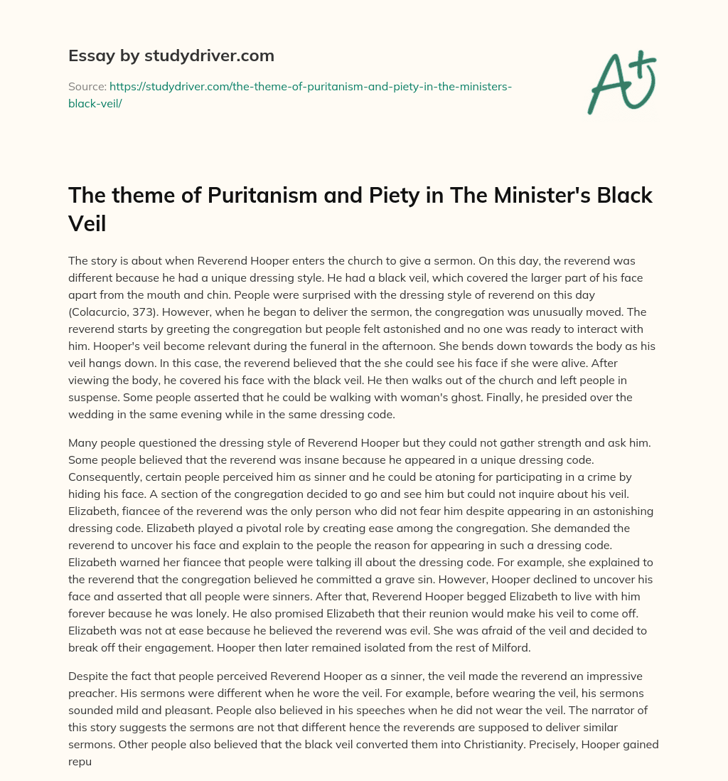 The Theme of Puritanism and Piety in the Minister’s Black Veil essay