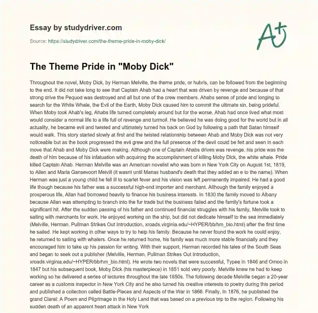The Theme Pride in “Moby Dick” essay