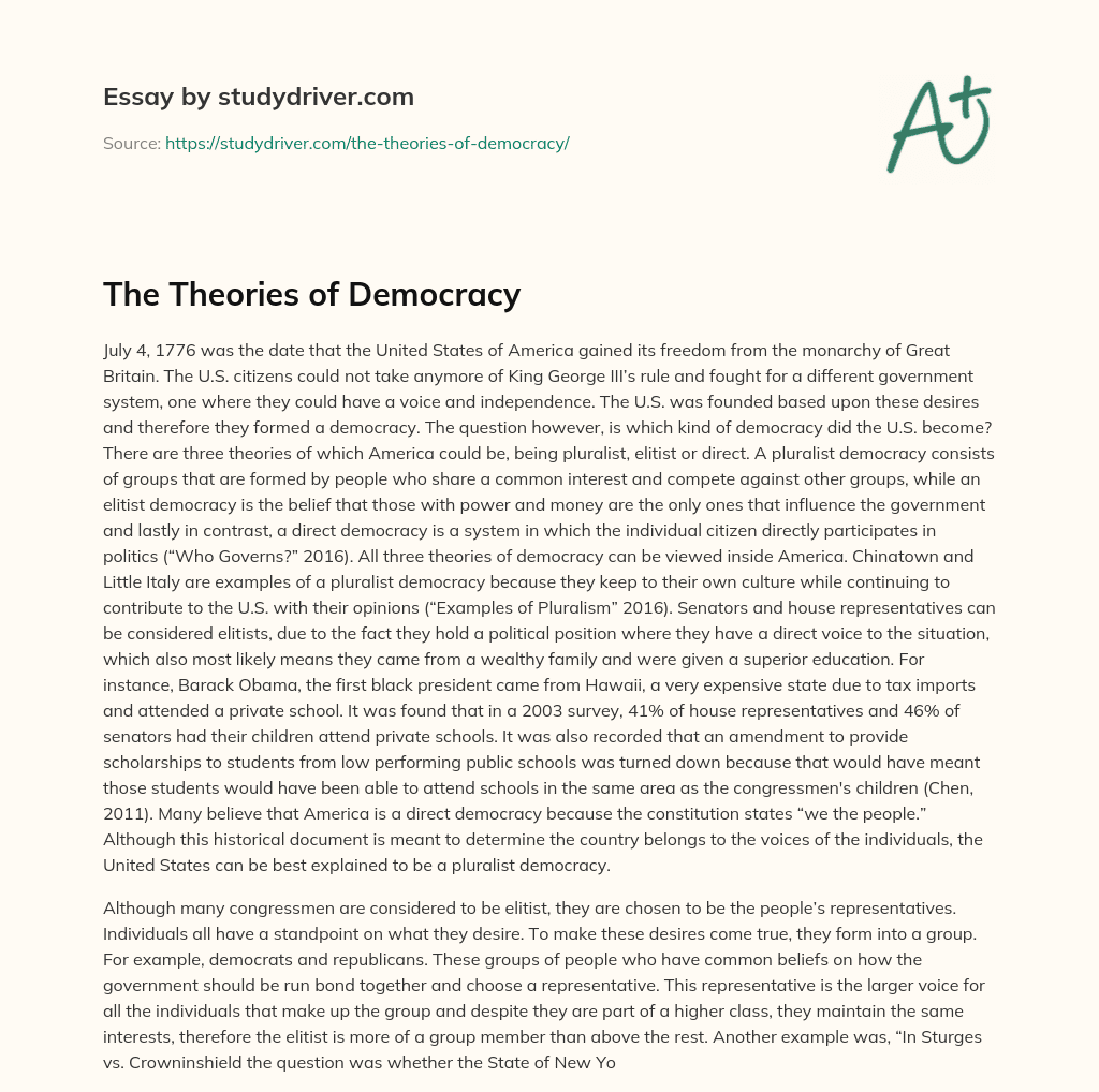 The Theories of Democracy essay
