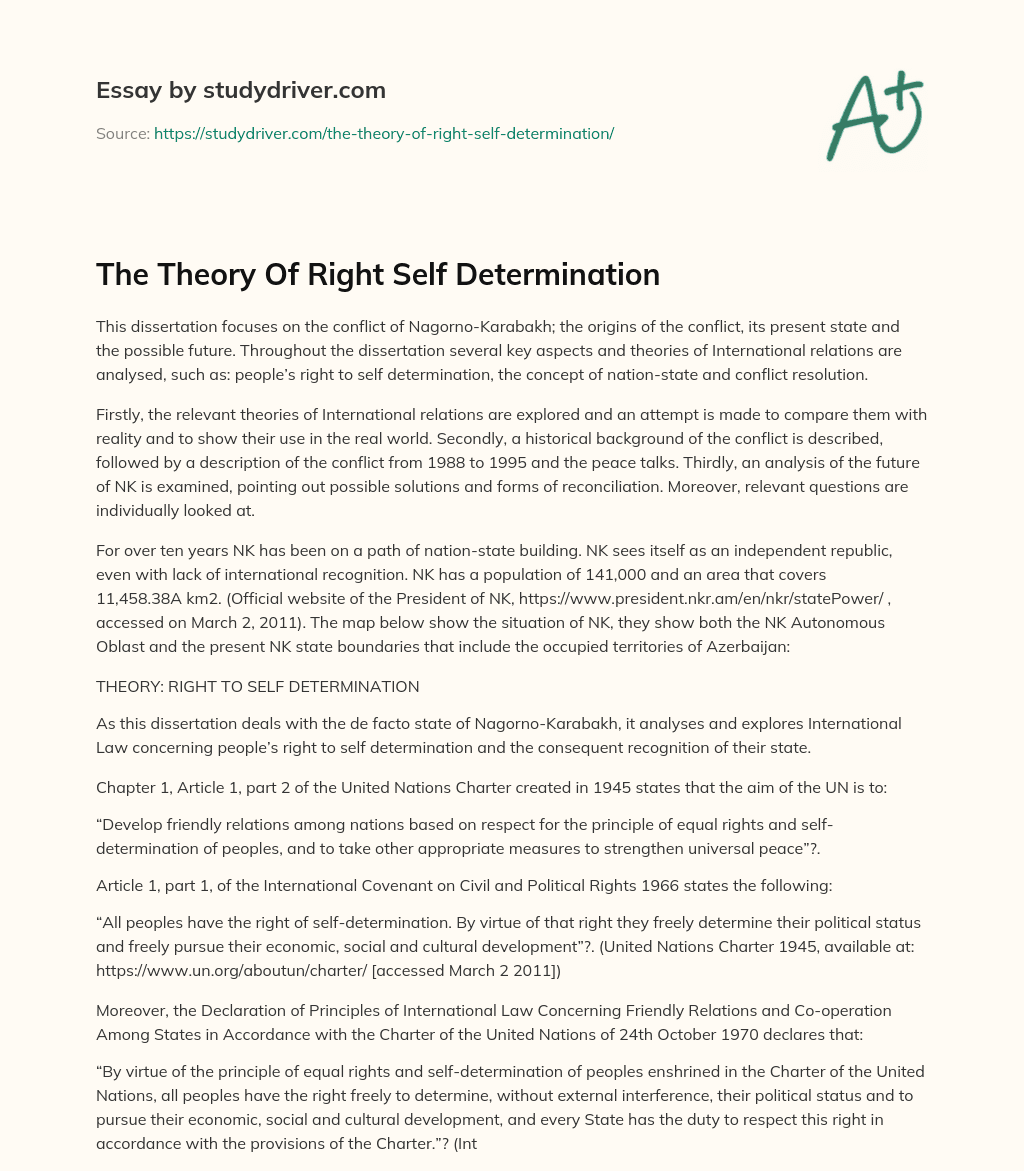 The Theory of Right Self Determination essay