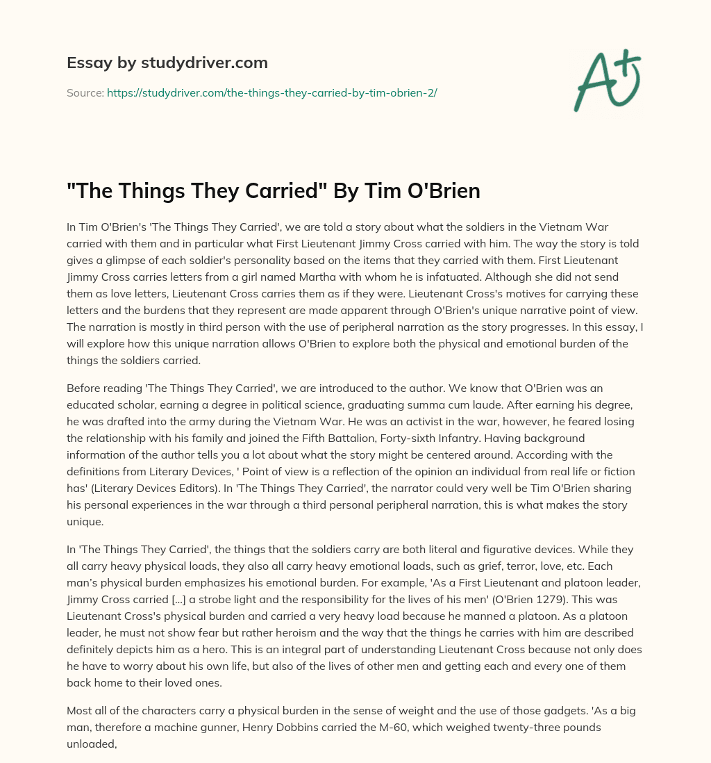 “The Things they Carried” by Tim O’Brien essay