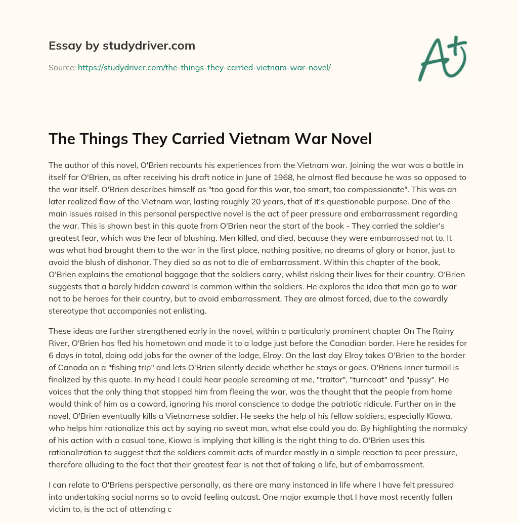 The Things they Carried Vietnam War Novel essay