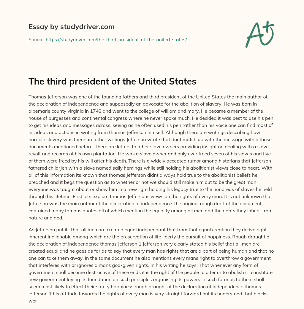 The Third President of the United States essay