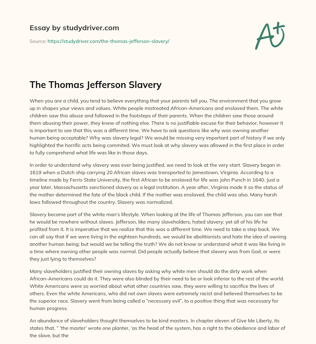 The Thomas Jefferson Slavery essay
