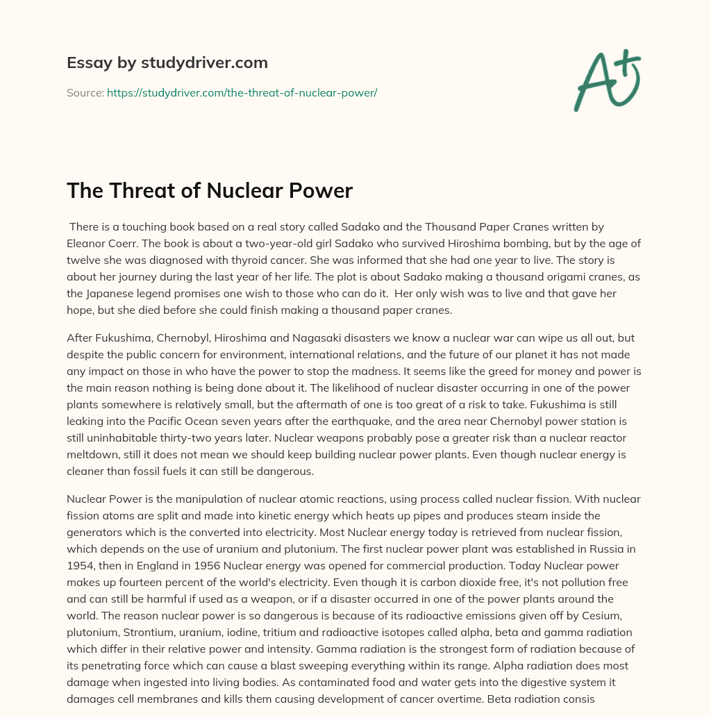 The Threat of Nuclear Power essay