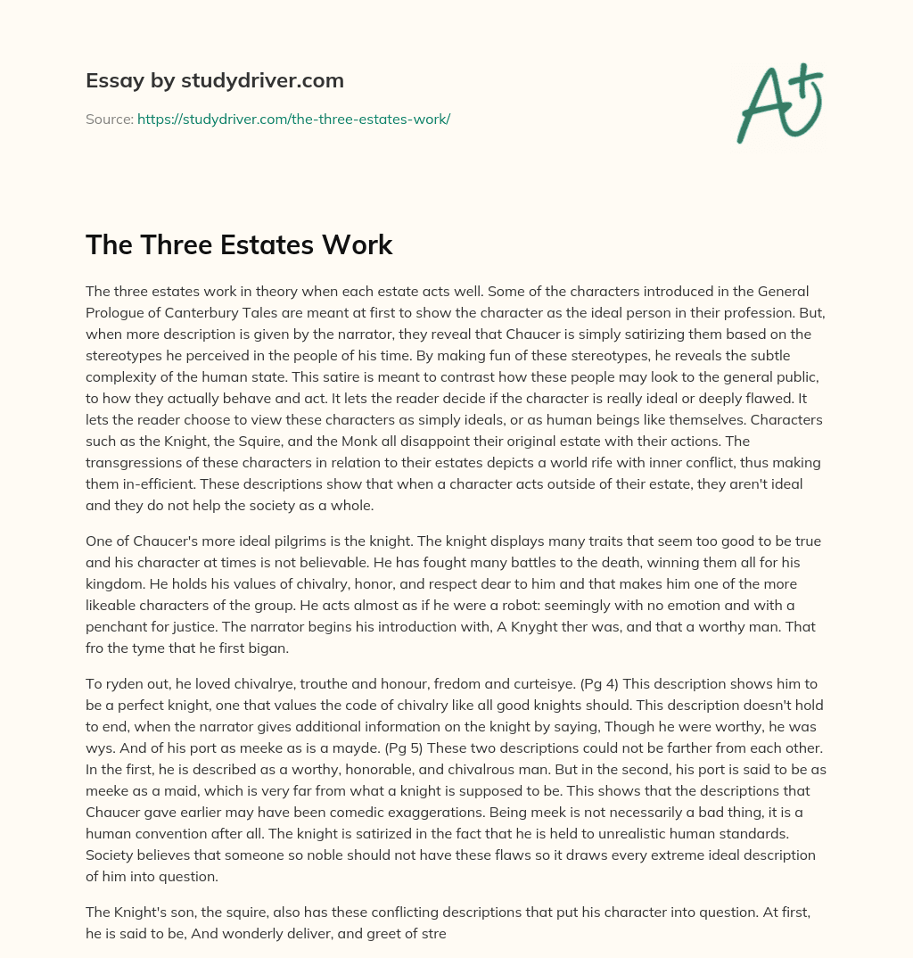 The Three Estates Work essay