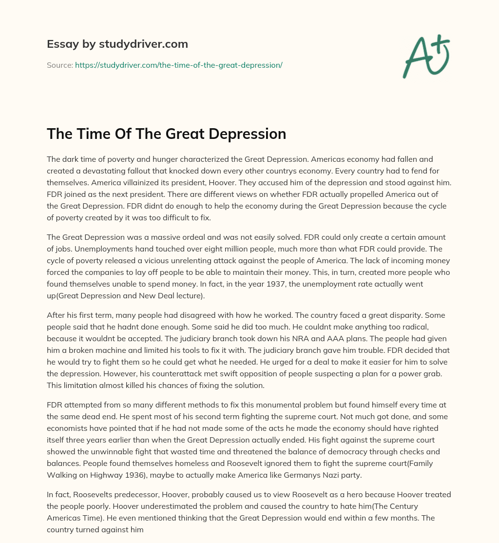 The Time of the Great Depression essay