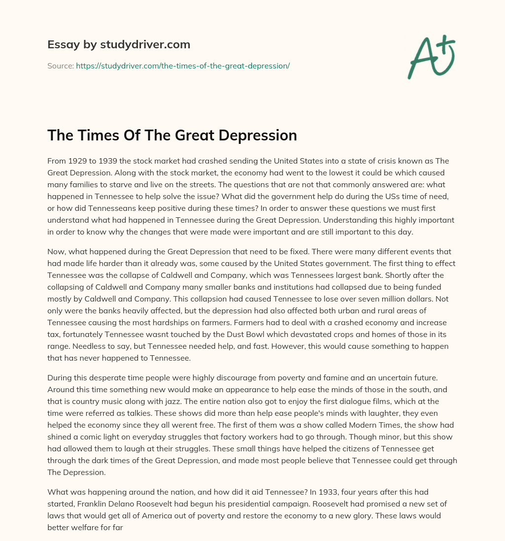 The Times of the Great Depression essay