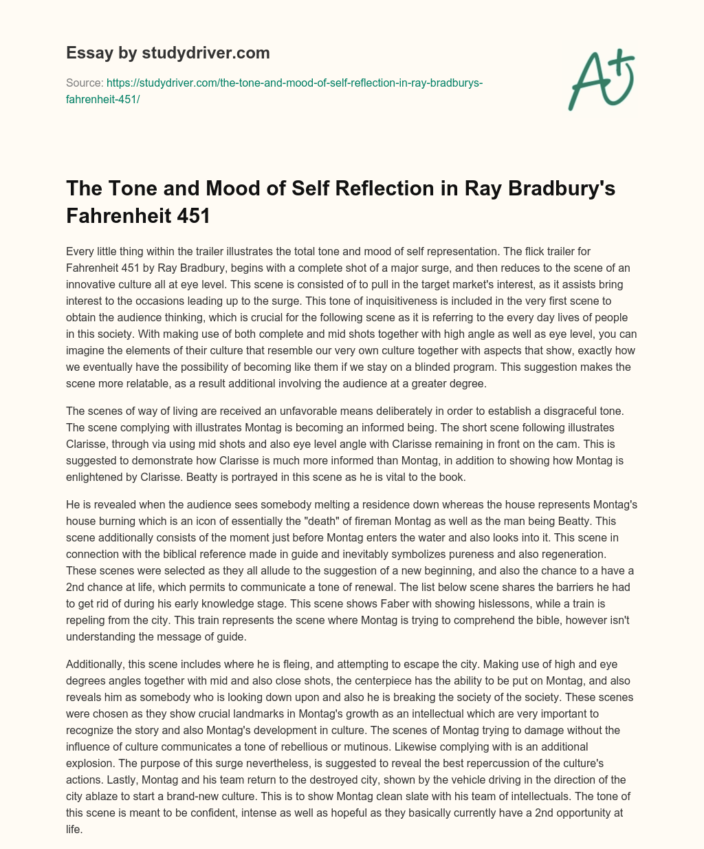 The Tone and Mood of Self Reflection in Ray Bradbury’s Fahrenheit 451 essay