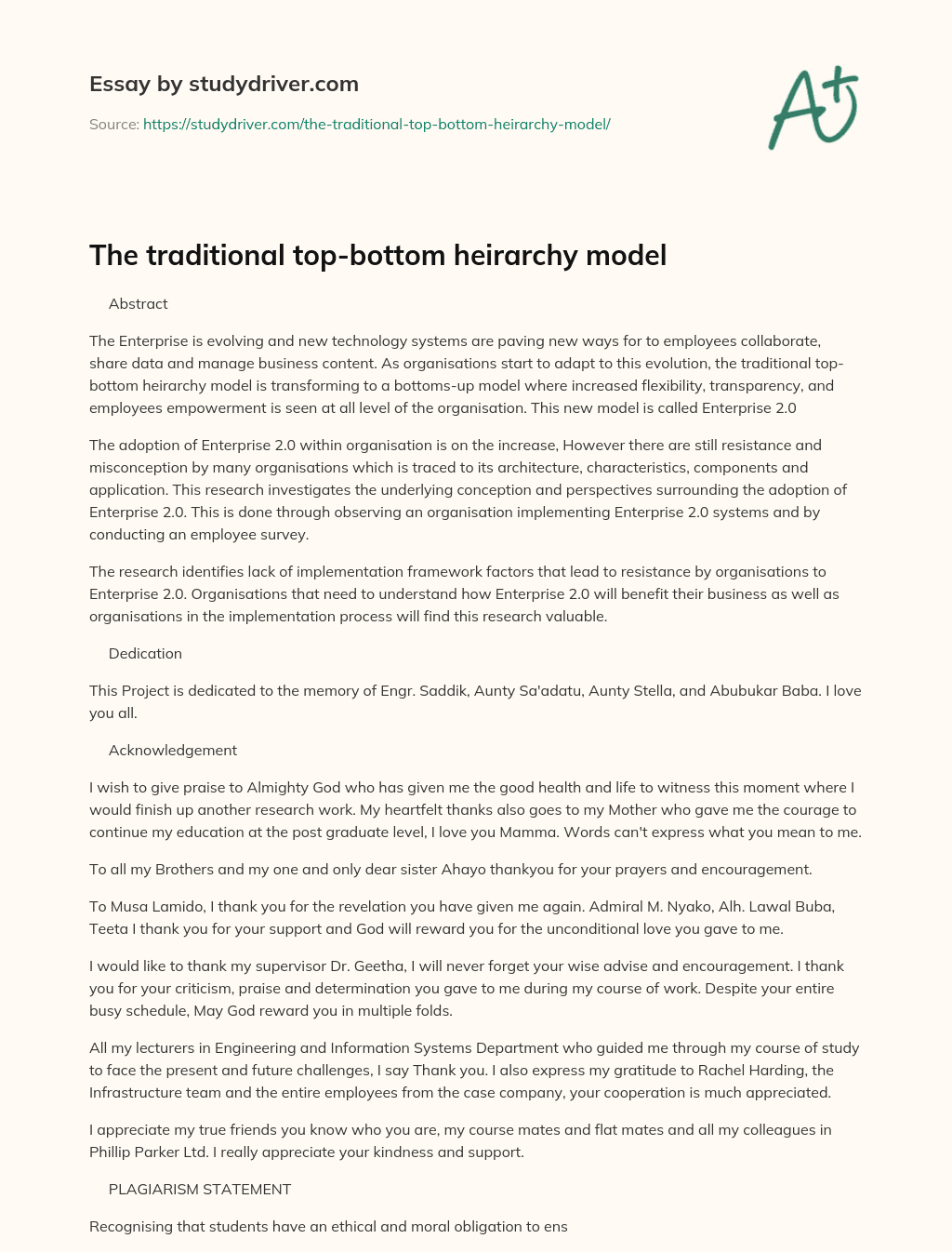 The Traditional Top-bottom Heirarchy Model essay
