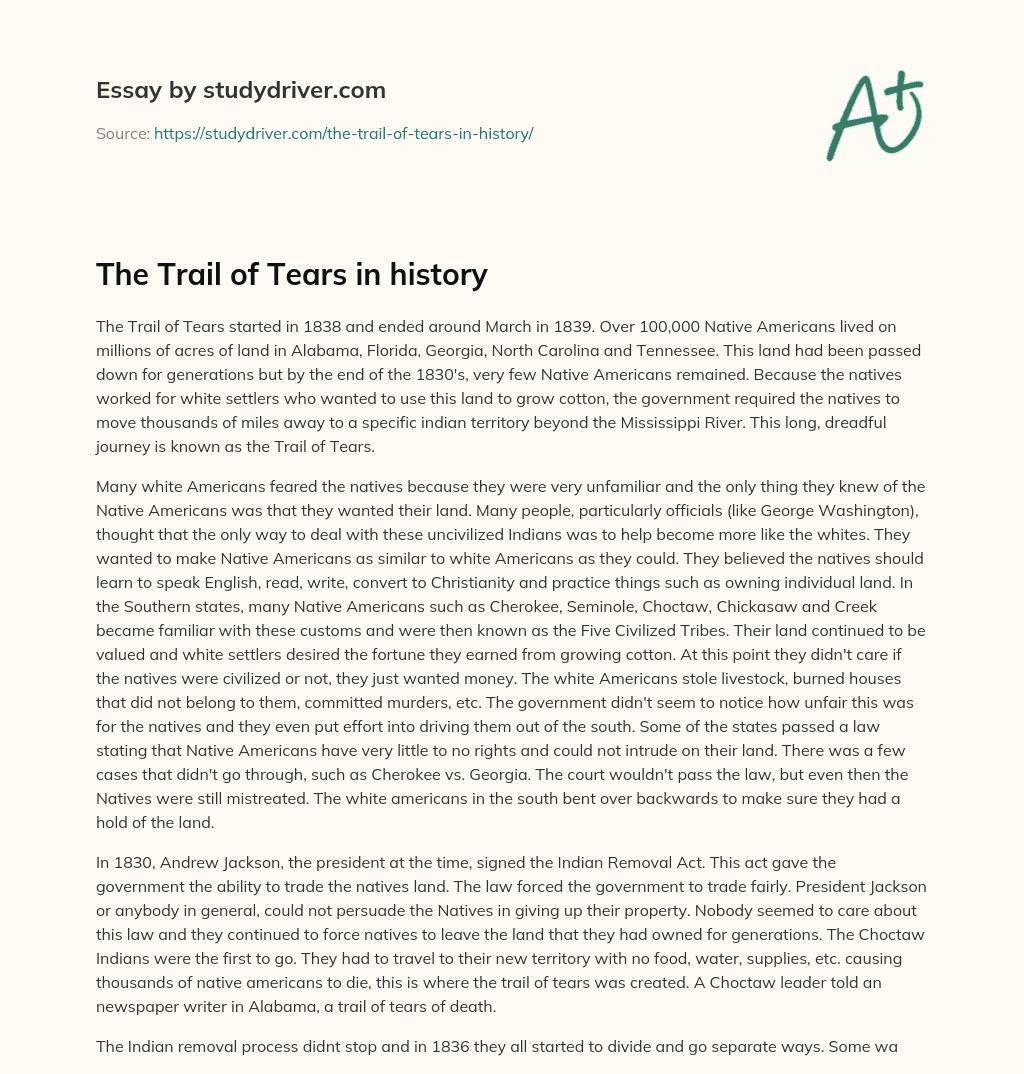 The Trail of  Tears in History essay
