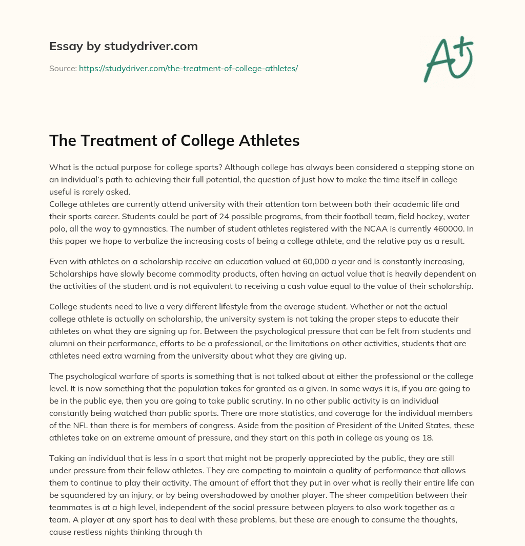 The Treatment of College Athletes essay