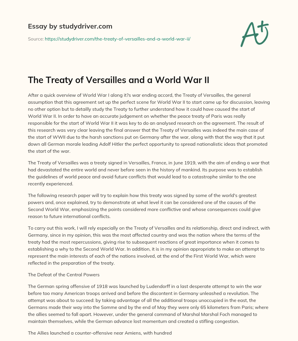 The Treaty of Versailles and a World War II essay