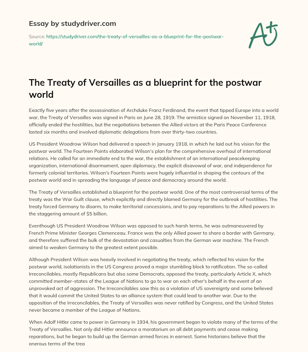 The Treaty of Versailles as a Blueprint for the Postwar World essay
