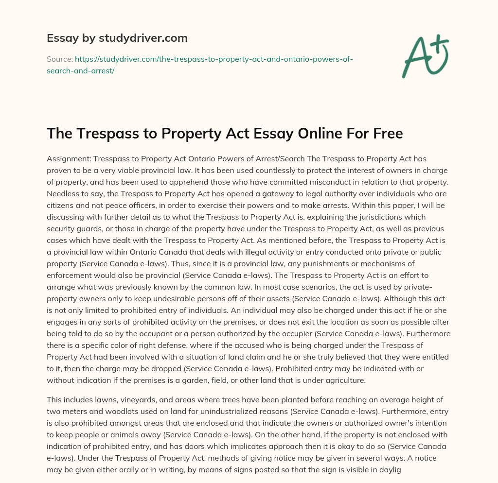 The Trespass to Property Act Essay Online for Free essay