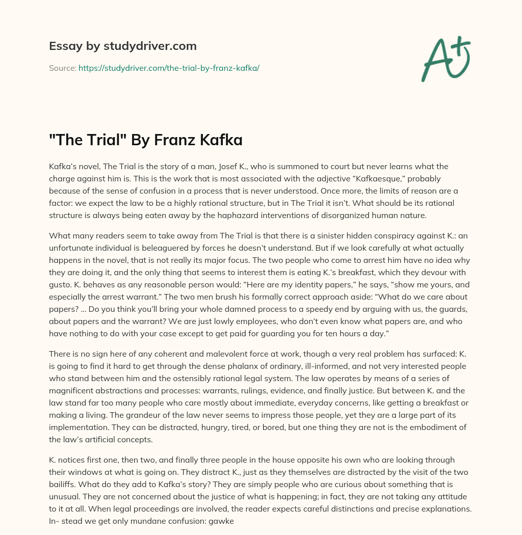 “The Trial” by Franz Kafka essay