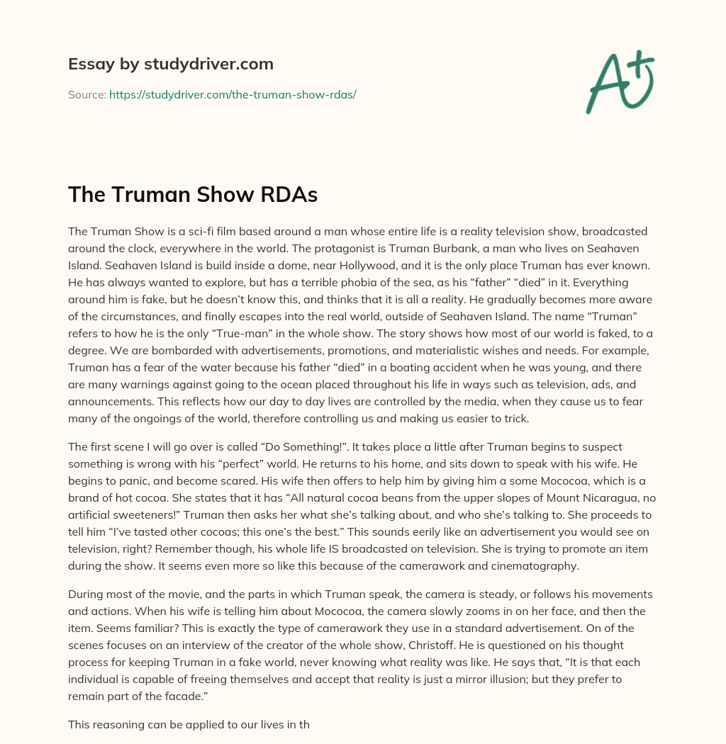 The Truman Show RDAs essay