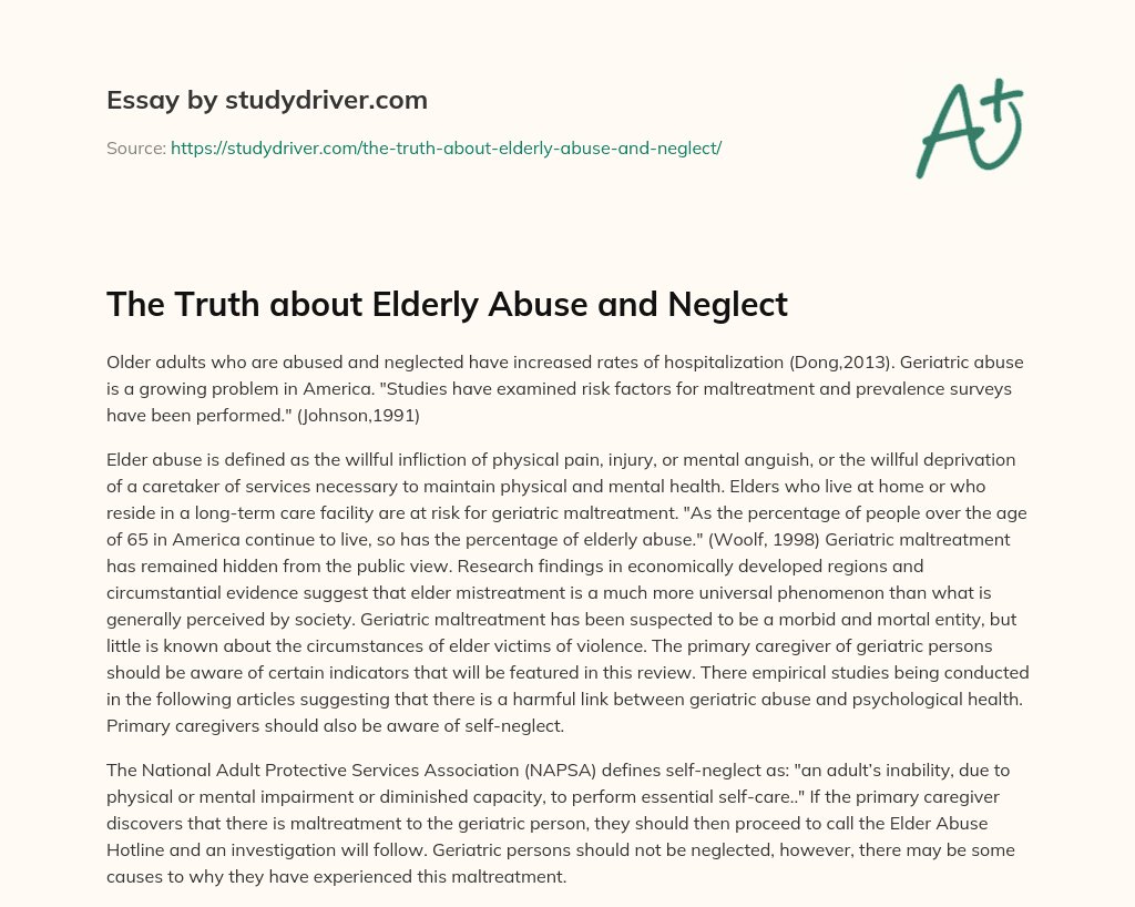The Truth about Elderly Abuse and Neglect essay