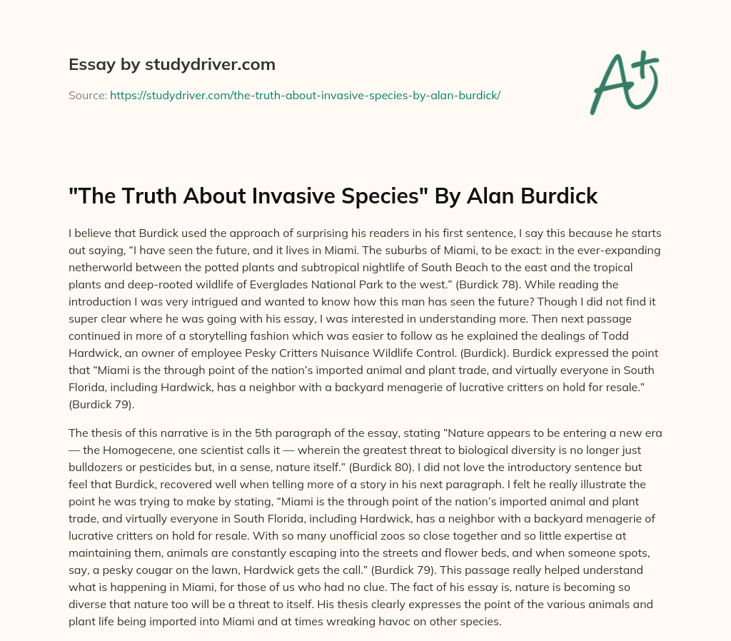 “The Truth about Invasive Species” by Alan Burdick essay
