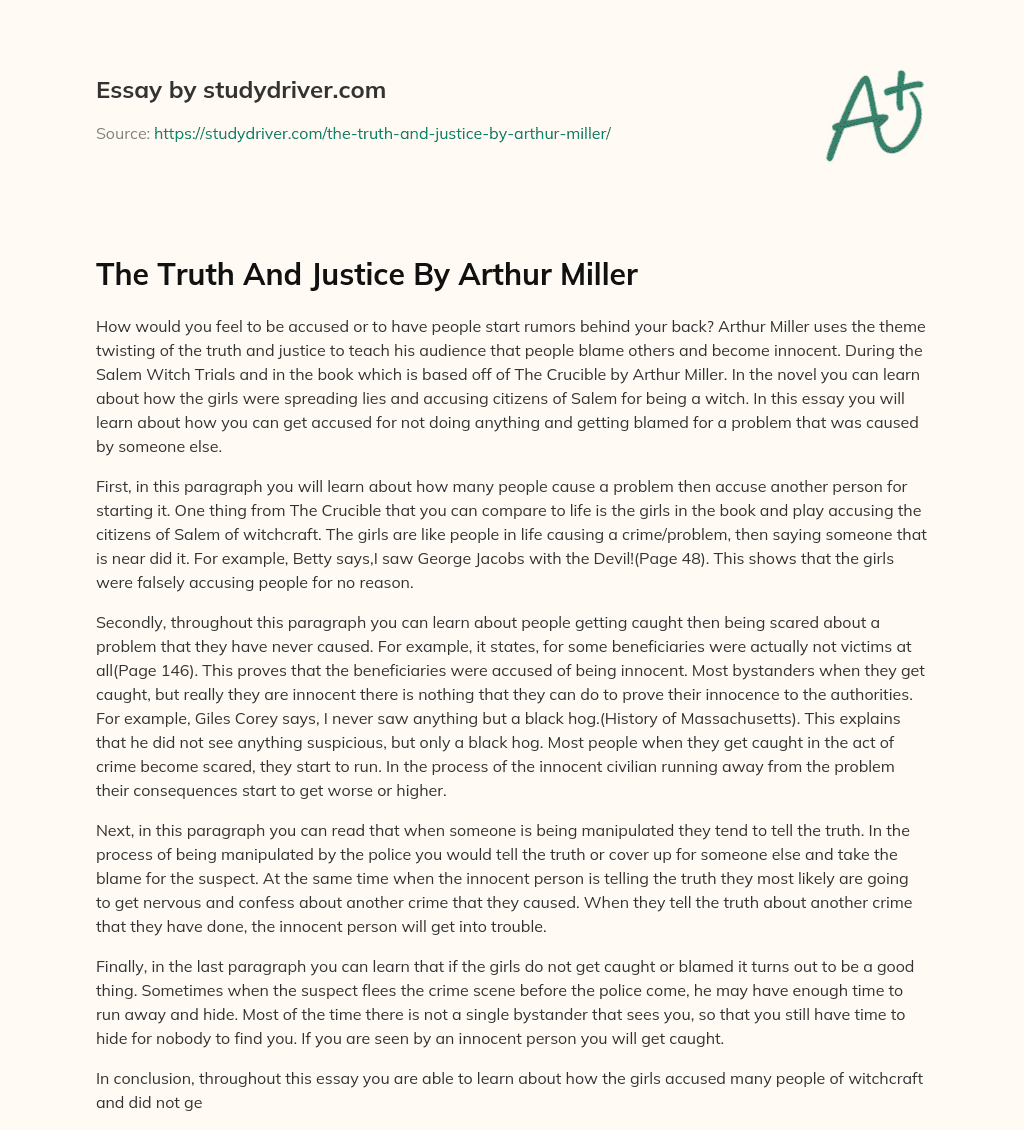 The Truth and Justice by Arthur Miller essay