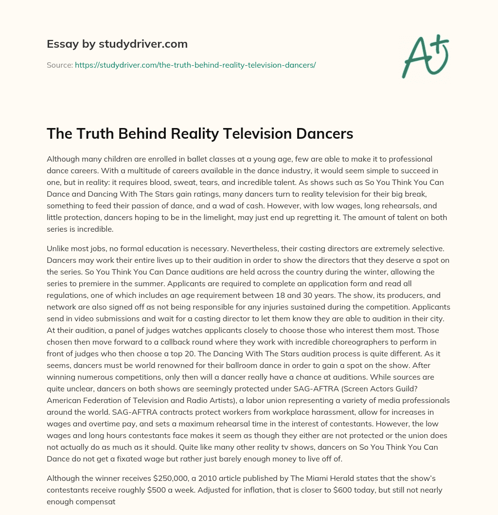 The Truth Behind Reality Television Dancers essay