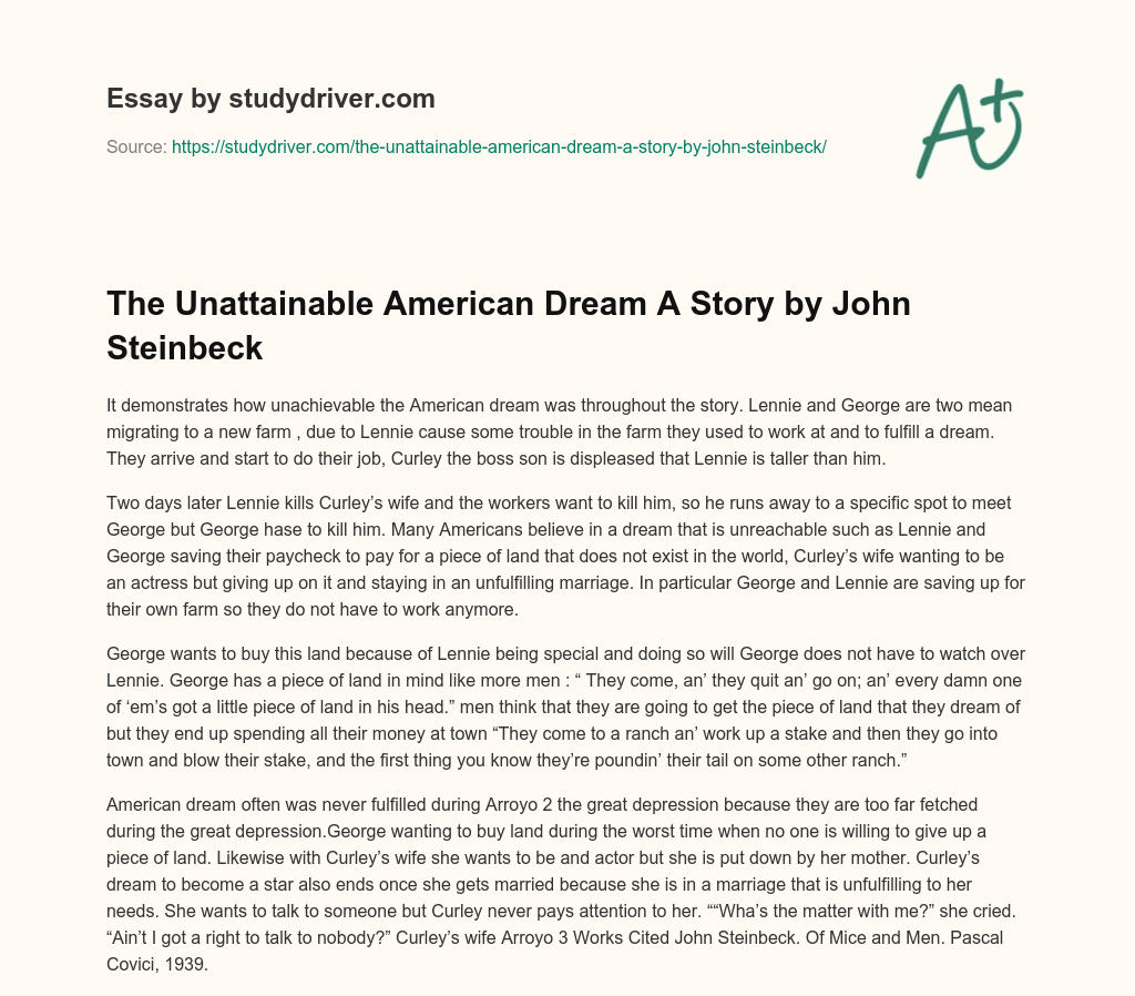 The Unattainable American Dream a Story by John Steinbeck essay