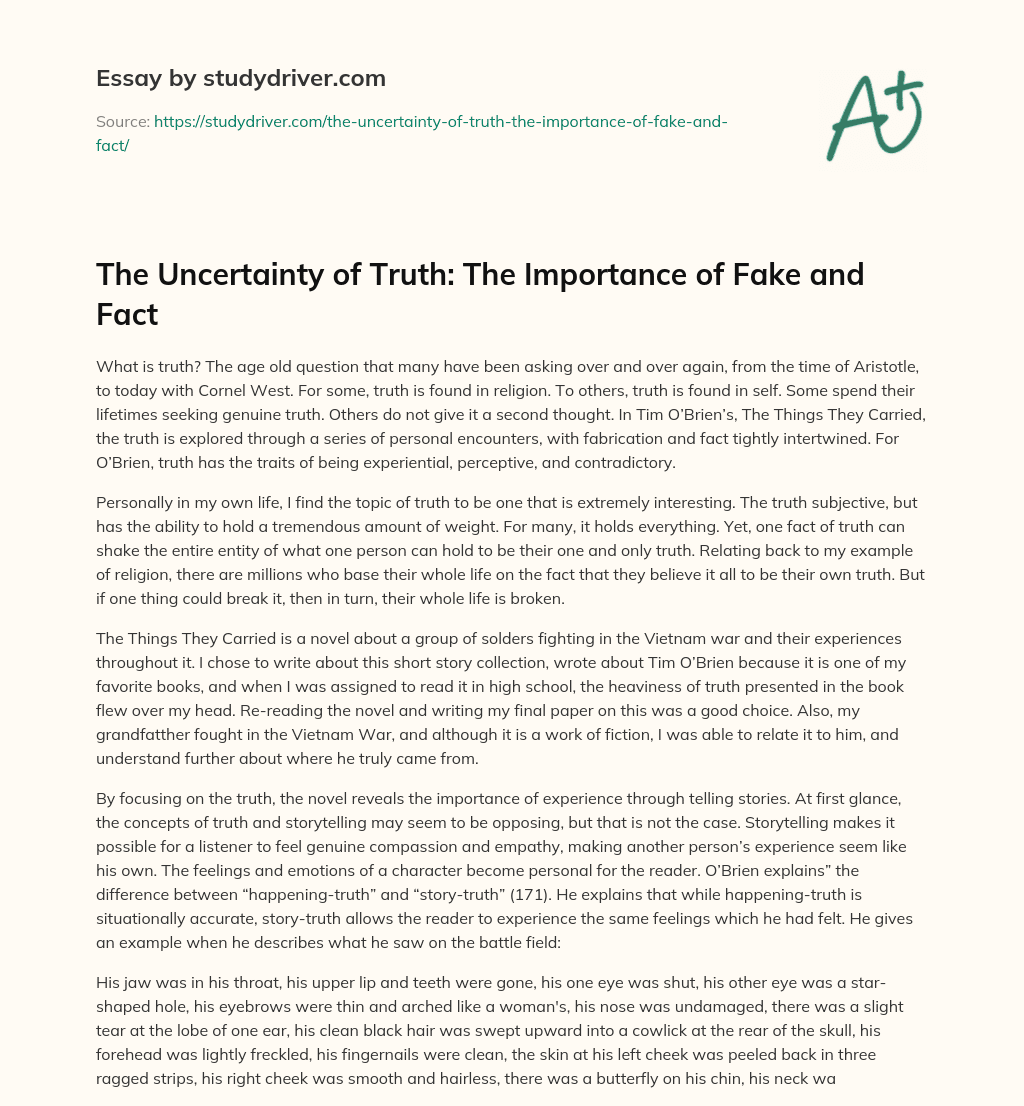 The Uncertainty of Truth: the Importance of Fake and Fact essay