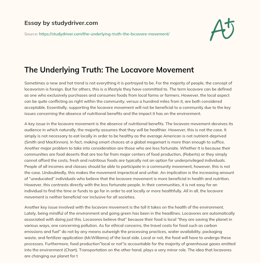 The Underlying Truth: the Locavore Movement essay