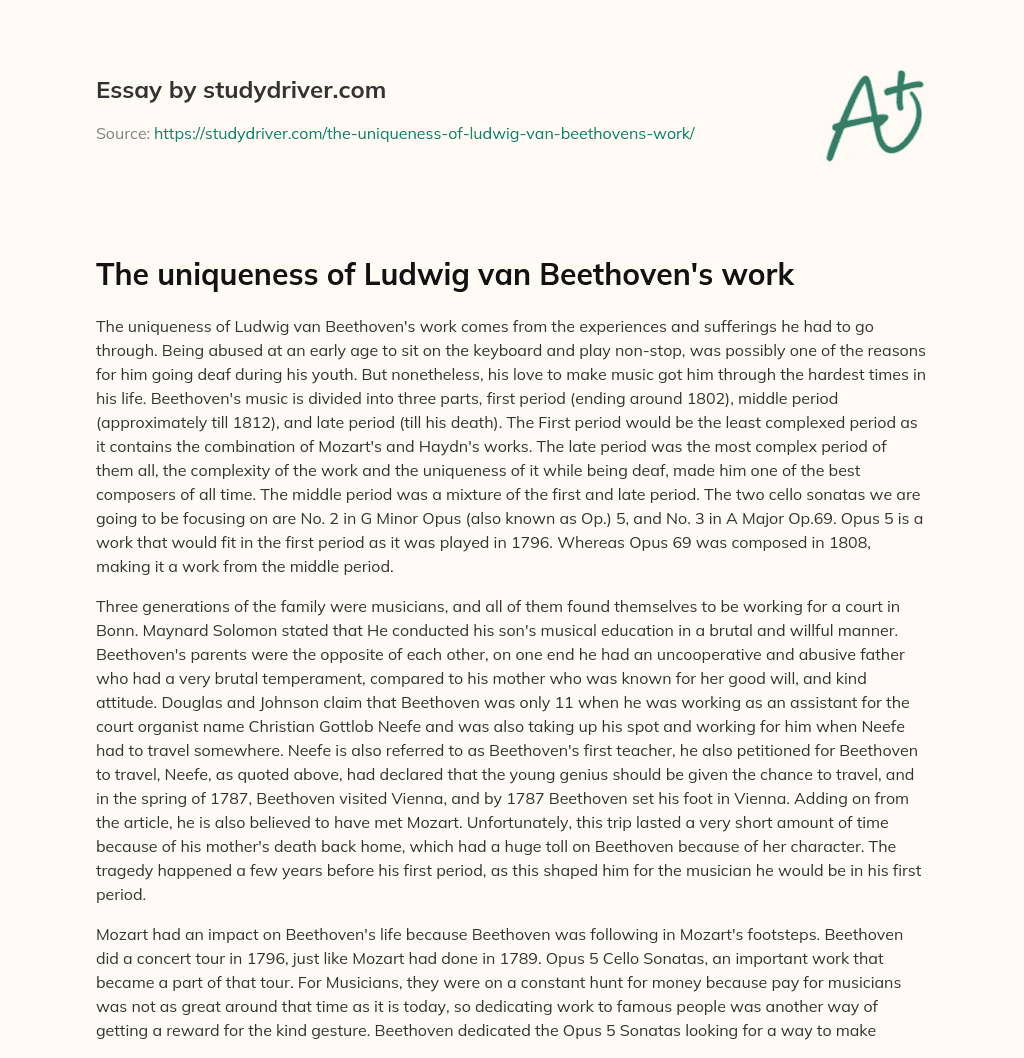 The Uniqueness of Ludwig Van Beethoven’s Work essay