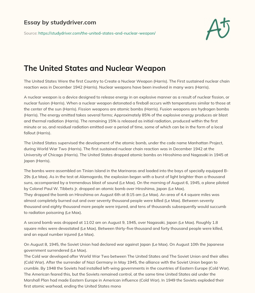 The United States and Nuclear Weapon essay