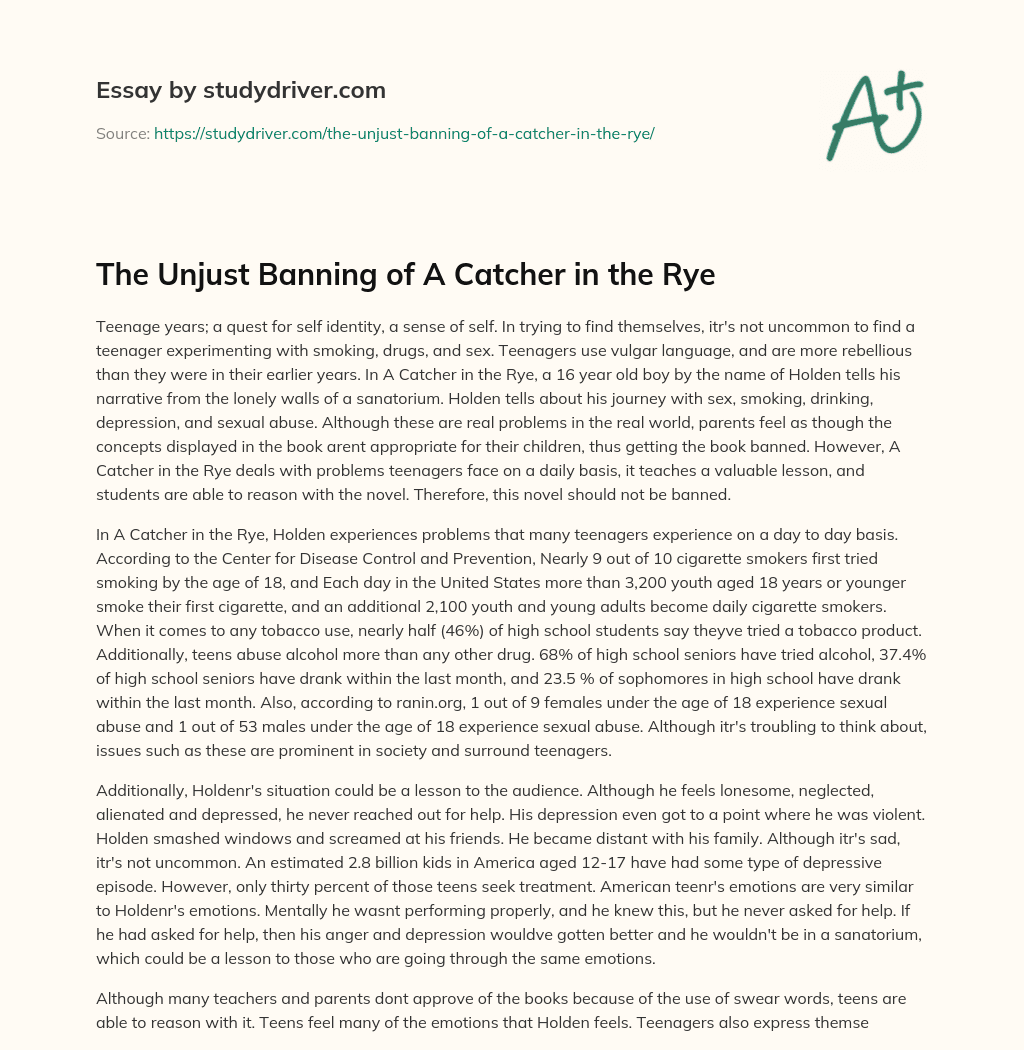 The Unjust Banning of a Catcher in the Rye essay