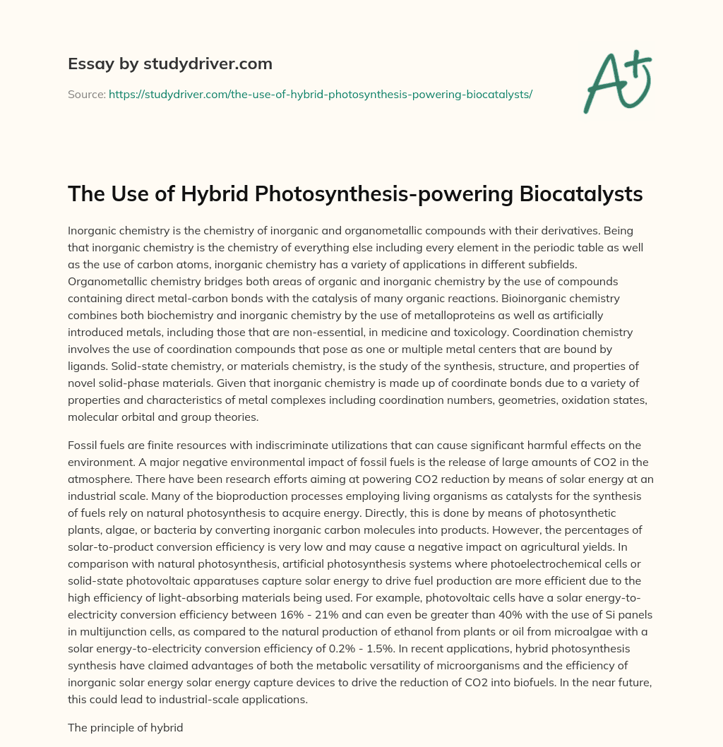 The Use of Hybrid Photosynthesis-powering Biocatalysts essay