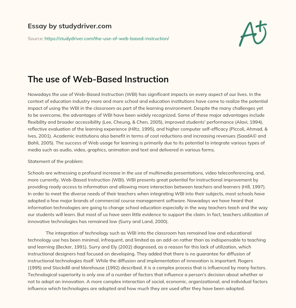 The Use of Web-Based Instruction essay