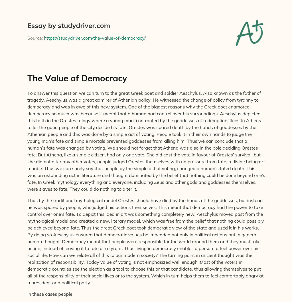 The Value of Democracy essay