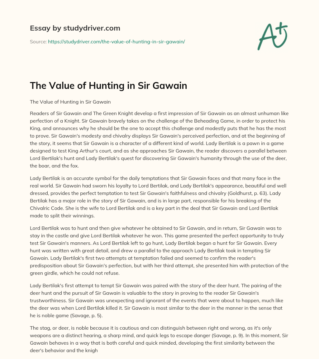 The Value of Hunting in Sir Gawain essay