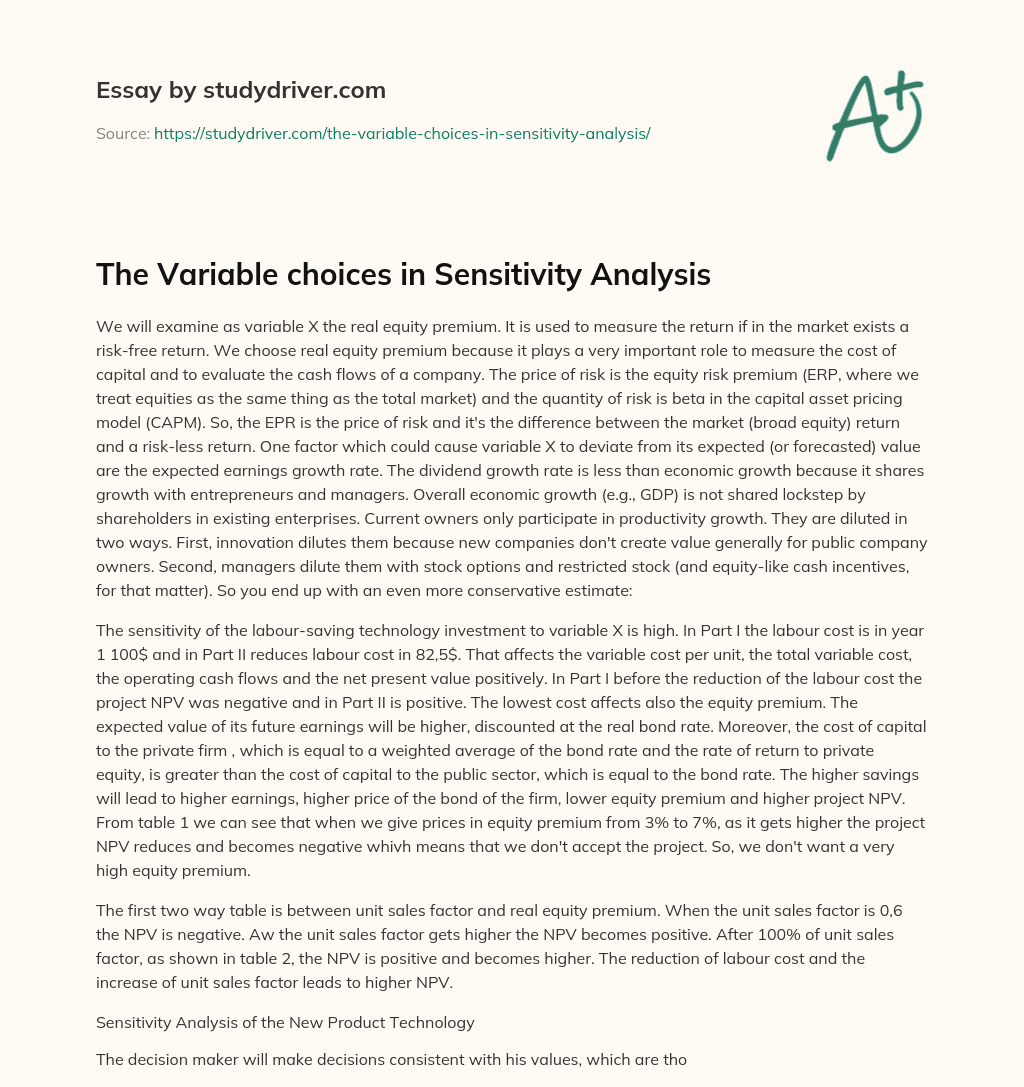 The Variable Choices in Sensitivity Analysis essay
