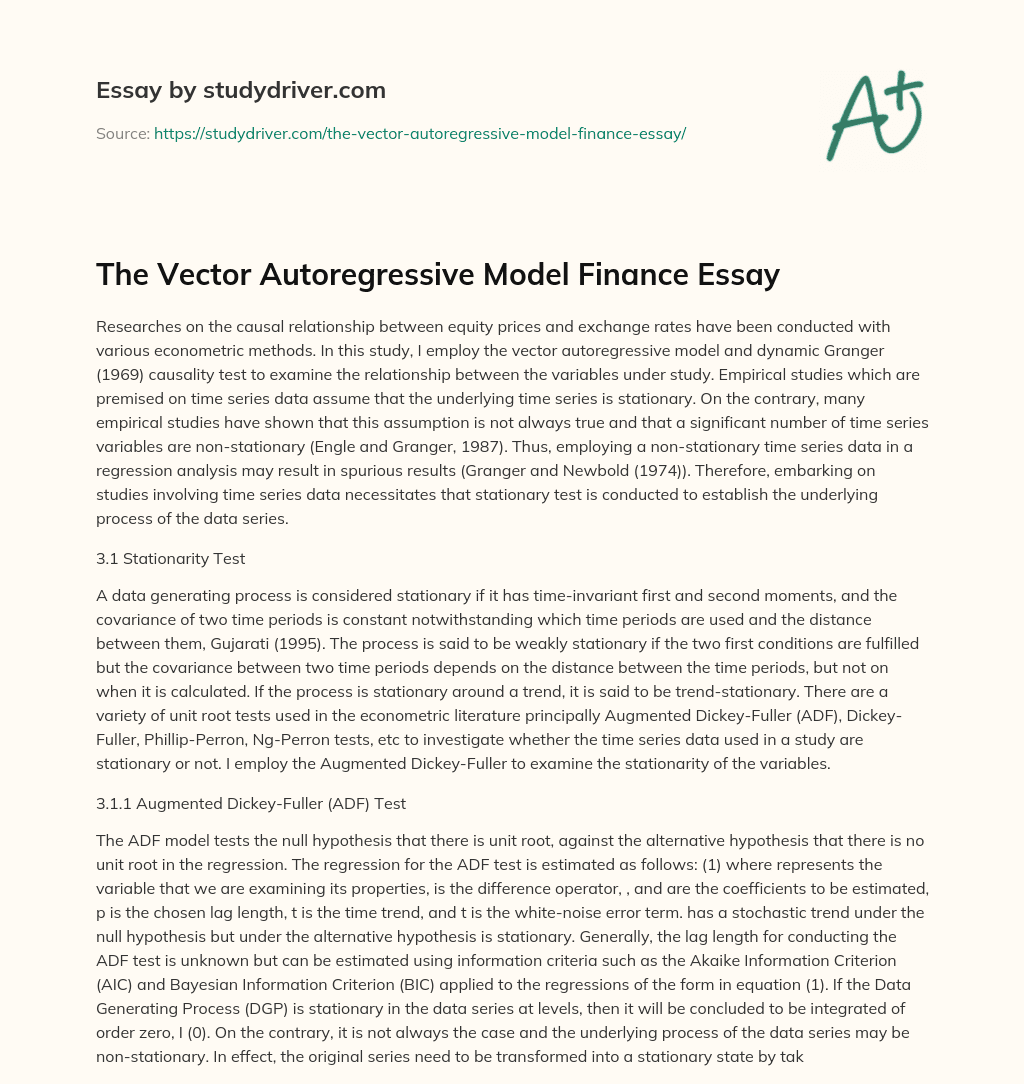The Vector Autoregressive Model Finance Essay essay