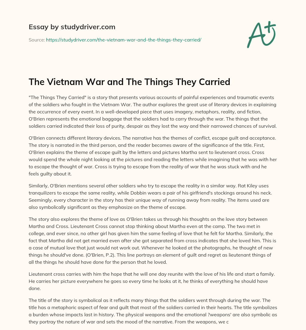 The Vietnam War and the Things they Carried essay